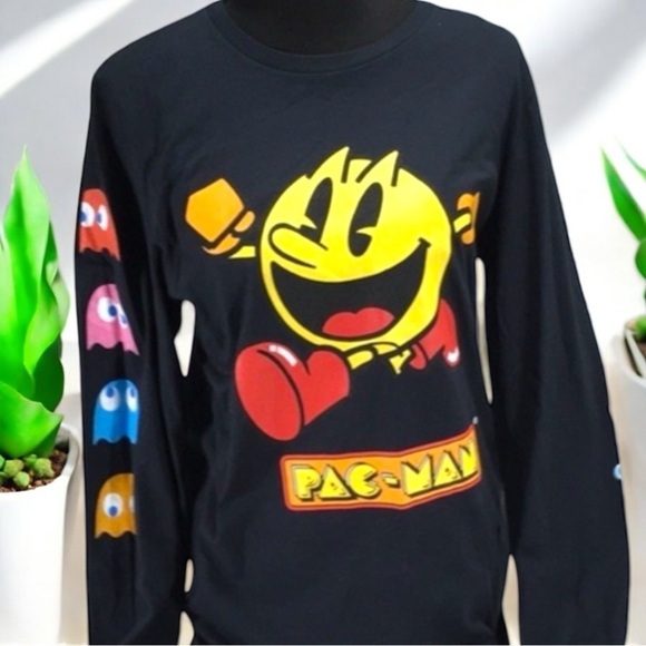 Pac-Man Black Long Sleeve Tee Shirt with Kanji - Picture 12 of 16